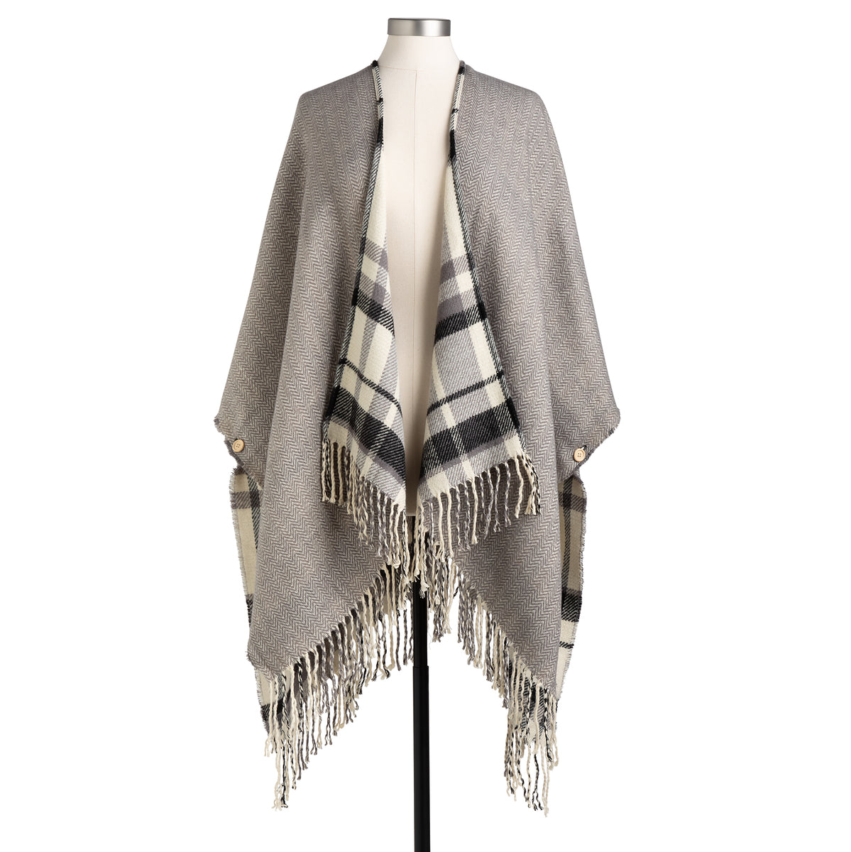 Reversible Plaid Kimono- Gray & Charcoal