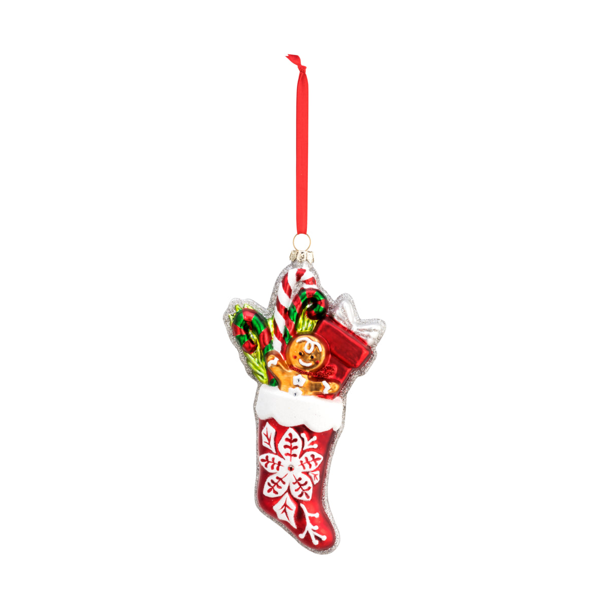 Blown Glass Gingerbread Stocking Ornament