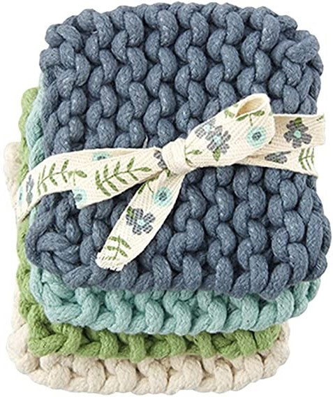 Mud Pie Blue Colorful Crochet Coaster Set - Smockingbird's Unique Gifts