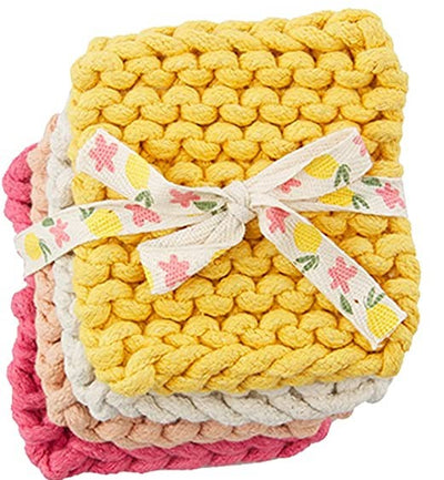 Mud Pie Pink Colorful Crochet Coaster Set - Smockingbird's Unique Gifts