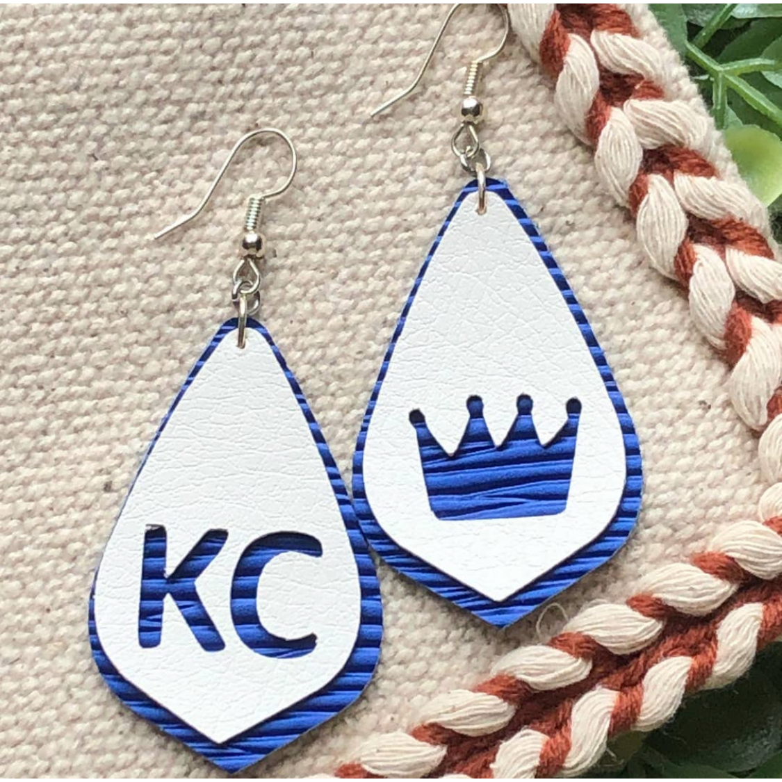 KC & Royals Crown Leather Pointed Teardrop Dangle Earrings - Smockingbird's Unique Gifts