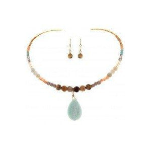 Natural Stone Bead Collar Necklace and Earring Set - Smockingbird's