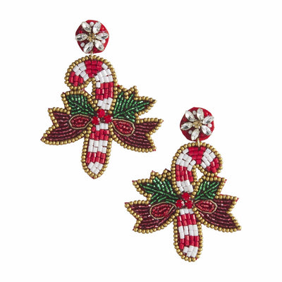 Candy Cane Beaded Earrings - Smockingbird's Unique Gifts