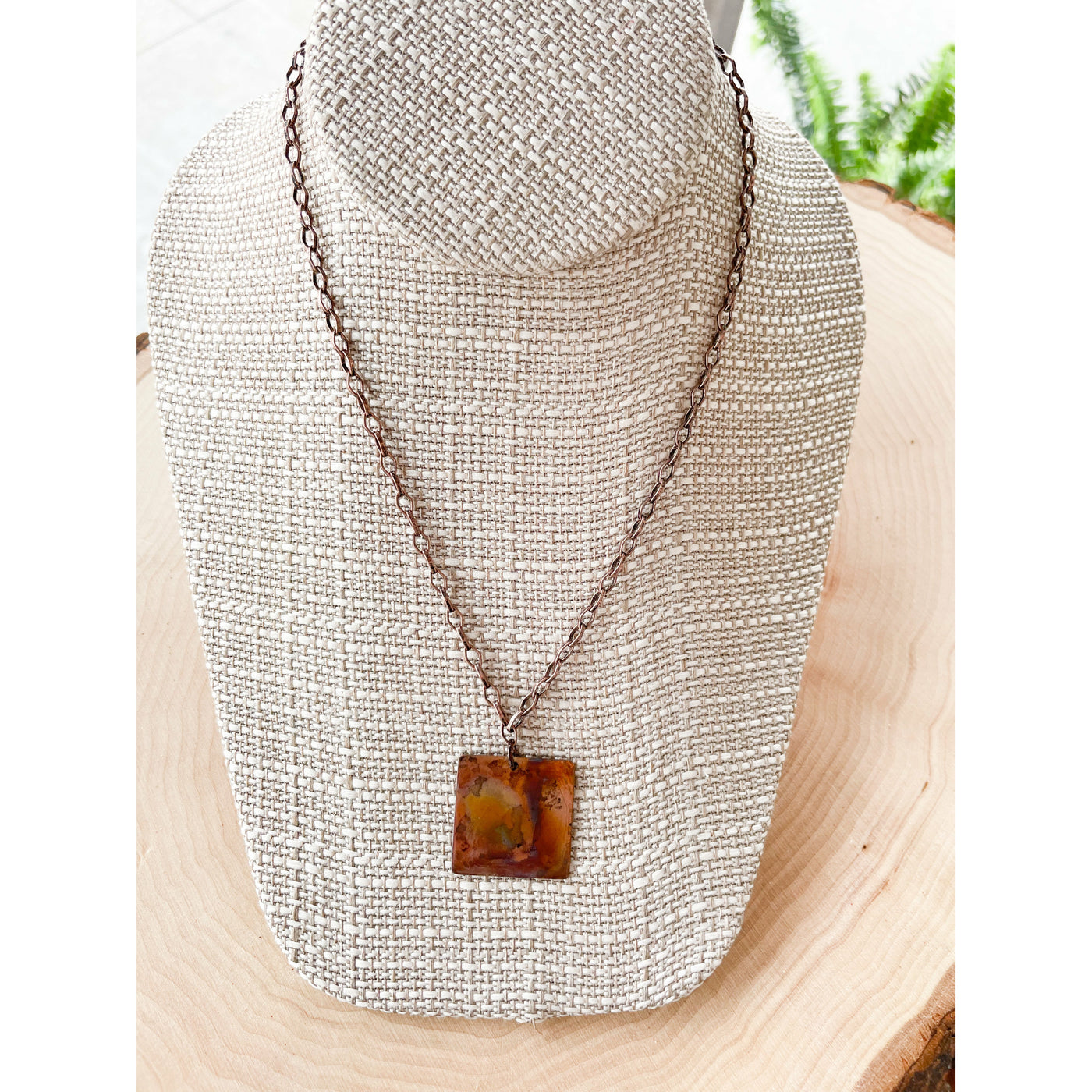 Clifton Creek Designs Fire-painted Copper Necklace with Square Pendant - Smockingbird's Unique Gifts