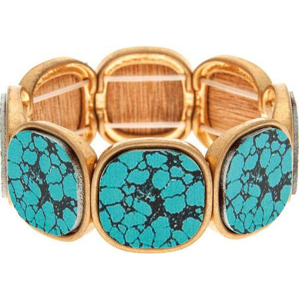 Gold Faux Turquoise Wood Stretch Bracelet - Smockingbird's