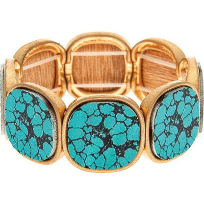 Gold Faux Turquoise Wood Stretch Bracelet - Smockingbird's