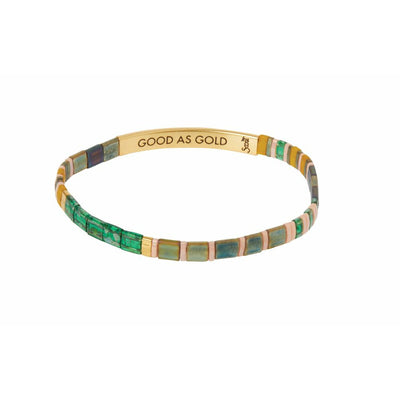 "Good as Gold" Good Karma Miyuki Bracelet in Forest, Blush, Gold - Smockingbird's Unique Gifts