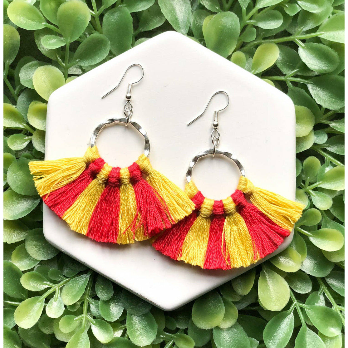 KC Red & Yellow Tassel Dangle Earrings