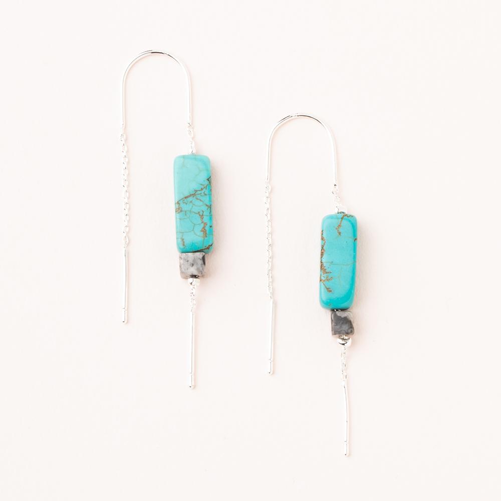 Rectangle turquoise and silver earrings - Smockingbird's Unique Gifts
