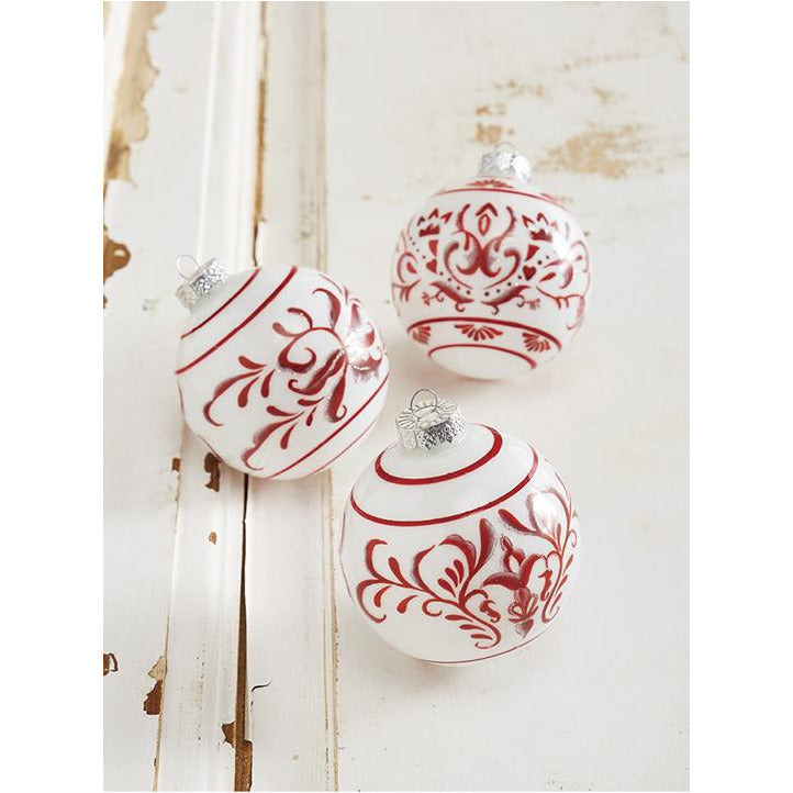 Red & White Patterned Ball Ornament - Smockingbird's