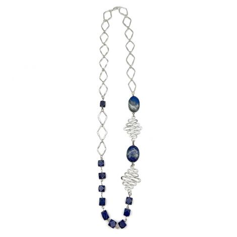 Silver plated necklace 30” long with Lapis Stones