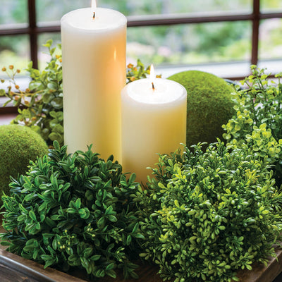 Table scape with leafy globes and candles - Smockingbird's Unique Gifts